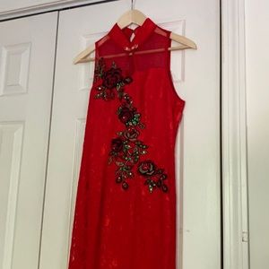 Red Cheongsam Styled Dress